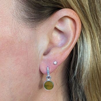 Circle Peridot August Birthstone Earrings, Silver, 2 of 6