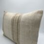 Oblong, Natural, Hemp, Neutral, Woven, Grain Sack, Striped Cushion With Cotton Reverse Brown Thick Stripe H6, thumbnail 2 of 4