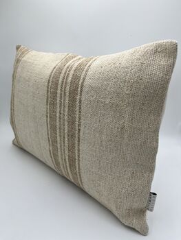 Oblong, Natural, Hemp, Neutral, Woven, Grain Sack, Striped Cushion With Cotton Reverse Brown Thick Stripe H6, 2 of 4