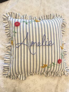 Hand Embroidered Personalised Cushion Lilac, 7 of 8