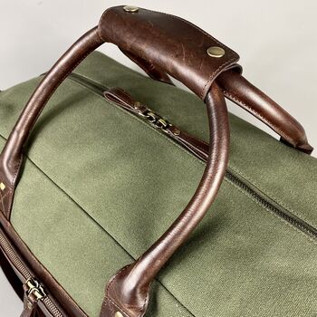 Leather And Canvas Mix Weekend Holdall, 4 of 9