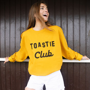 Toastie Club Unisex Slogan Sweatshirt In Mustard, 3 of 3