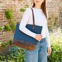Personalised Buffalo Leather And Blue Canvas Tote Bag, thumbnail 2 of 6