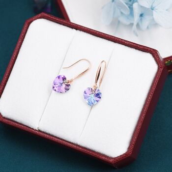 Alexandrite Cz Heart Drop Dangle Earrings In Sterling Silver, 3 of 12