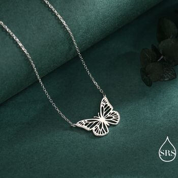 Delicate Cut Out Butterfly Pendant Necklace In Sterling Silver, 2 of 12