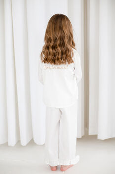 Embroidered 'Bridesmaid' Satin Pyjamas Kids And Ladies, 5 of 12