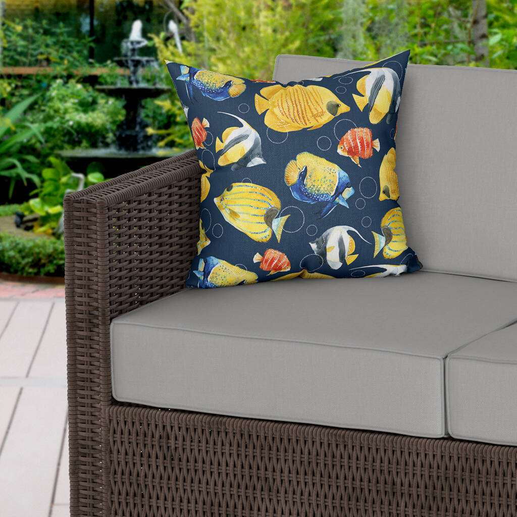 Navy Blue Reef Water Resistant Garden Outdoor Cushion By MBT Studio