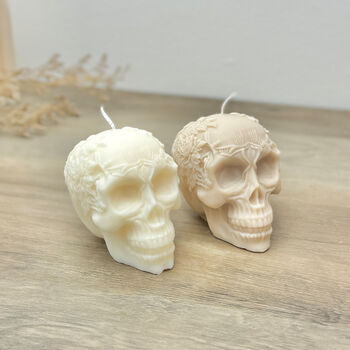 Floral Skull Candle Gothic Halloween Decor Autumn Gift, 4 of 10