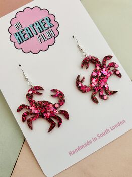 Red Crab Resin Glitter Earrings / Cancer Zodiac Jewellery / Gift For Crab Lovers, 4 of 5