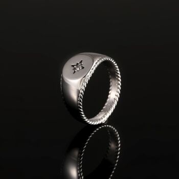 Mens North Star Stainless Steel Signet Ring, 8 of 10