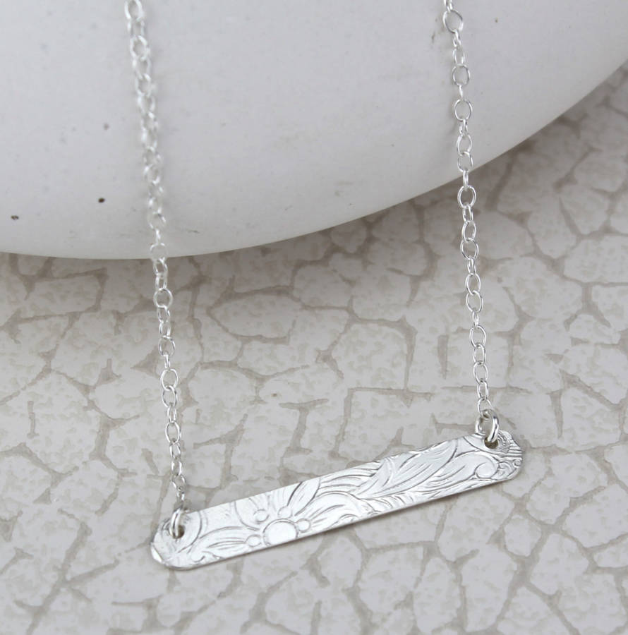 sterling silver textured bar necklace by lucy kemp silver jewellery