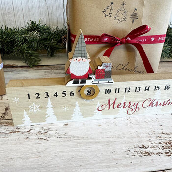 Wooden Santa Advent Christmas Countdown Ruler Red And White, 5 of 5
