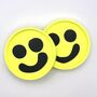 Smiley Face Coasters/ Trays Neon Yellow Set Of Two, thumbnail 3 of 12