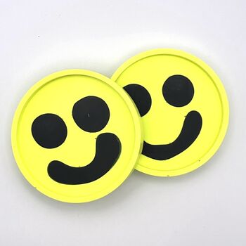 Smiley Face Coasters/ Trays Neon Yellow Set Of Two, 3 of 12