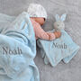 Personalised Blue Bunny Comforter And Blue Blanket Set, thumbnail 1 of 9