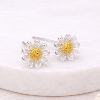 Sterling Silver And Gold Daisy Stud Earrings – 10mm, 4 of 9