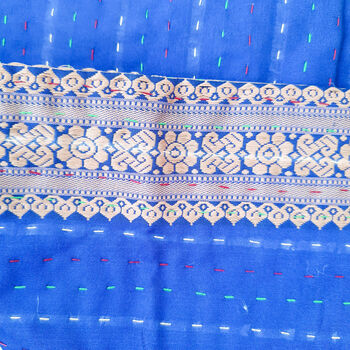 Sari Cushion Cover, Blue Silk, 46cm Handmade, 5 of 6
