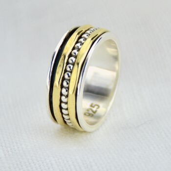 Silver And Brass Beaded Spinner Ring, 2 of 6