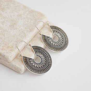 Mandala Large Hoop Intricate Detail Earrings, 6 of 6