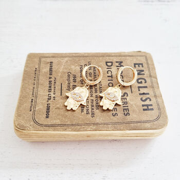 Hamsa Hand Gold Earrings: A Symbol Of Protection And Luck, Uniquely Packaged, 2 of 2