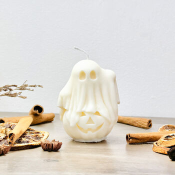 White Halloween Pumpkin And Spooky Ghost Candle, 3 of 10