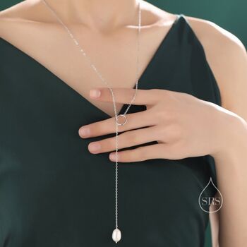 Baroque Pearl And Circle Pendant Long Lariat Necklace, 6 of 9