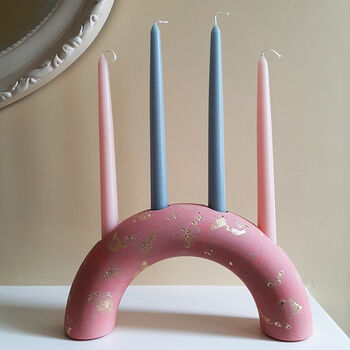 Marbled Gold Arch Candlestick Pink Or Green, 2 of 7