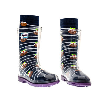 Squelch Transparent Wellies And Three Sock Set Penguins, 6 of 7