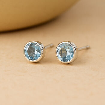 Sterling Silver March Aquamarine Birthstone Stud Earrings, 3 of 5