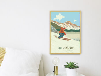 St Moritz Ski Resort Switzerland Travel Poster Print, 3 of 8