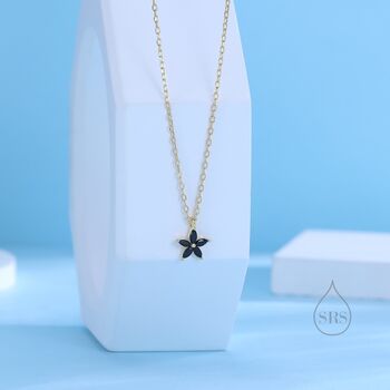 Tiny Black Cz Flower Necklace In Sterling Silver, 2 of 12