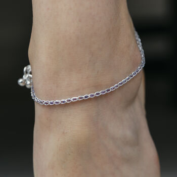 Indian Boho Sterling Silver Indian Payal Anklet, 2 of 11