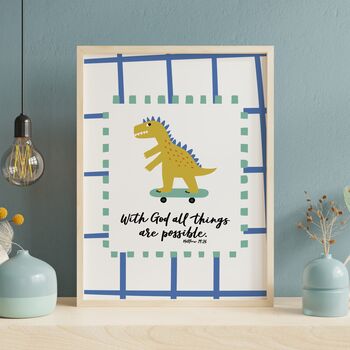 With God All Things Are Possible Dinosaur Nursery Print, 7 of 7