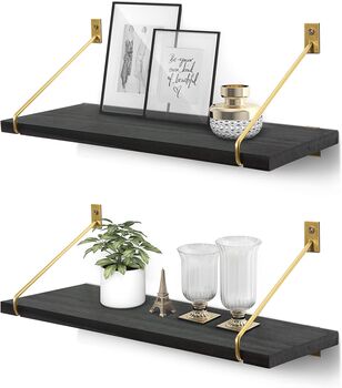 Set Of Two Black Wall Mounted Shelves With Brackets, 7 of 8