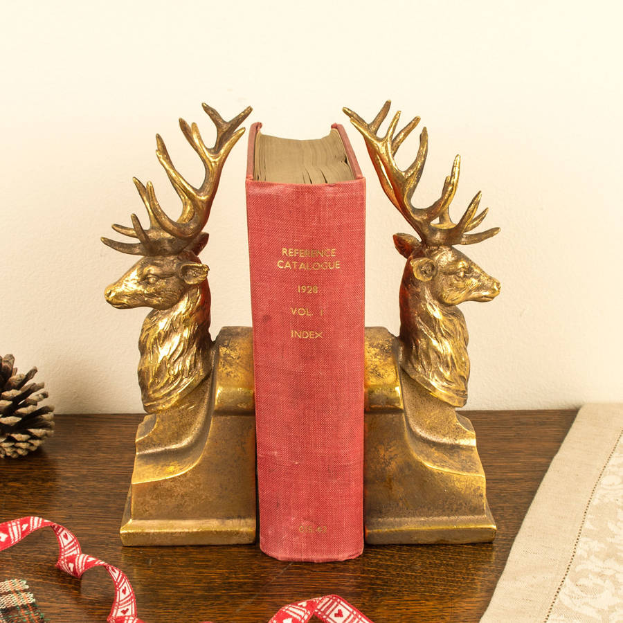 grand antique gold gentlemans stag bookends by dibor