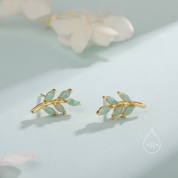 Small Green Opal Leaf Stud Earrings, 3 of 10