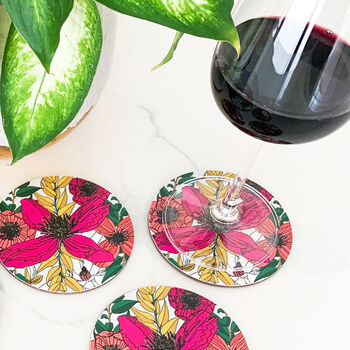 Round Coaster Floral Vivid Blooms Heat And Stain Proof, 5 of 12