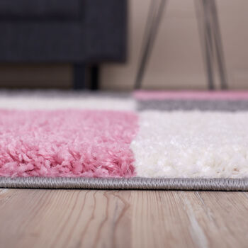 The Rugs Geometric Shaggy Rug Pink Checkered Rug, 7 of 12