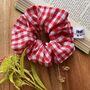 Red Gingham Cotton Scrunchie Hair Tie, thumbnail 2 of 3