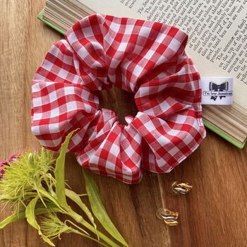Red Gingham Cotton Scrunchie Hair Tie, 2 of 3