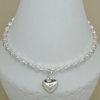 Sterling Silver Cube Chain Bracelet With Heart Charm, 2 of 3