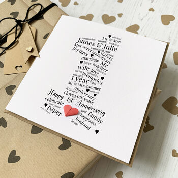 Personalised 1st Wedding Anniversary Card With Paper Heart, 3 of 8