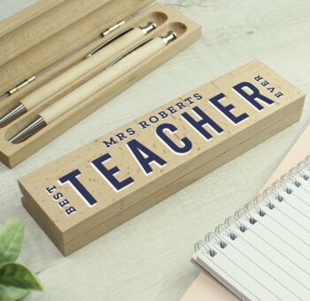 Personalised Best Teacher Wooden Pen And Pencil Set, 2 of 4