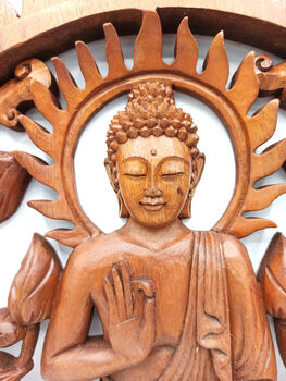 Buddha And Lotus Carved Wood Wall Panel 40cm, 2 of 5