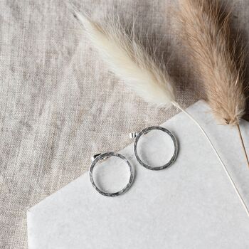 Sterling Silver Large Open Circle Studs Hammered, 2 of 4