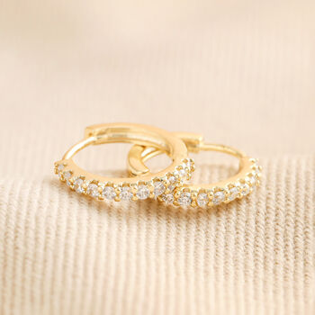 Crystal Huggie Hoop Earrings In Gold, 2 of 5