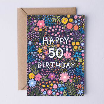 50th Birthday Card For Women, Floral 50th Card, For Her, 2 of 3