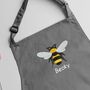 Personalised Embroidered Bee Apron In Grey, thumbnail 3 of 5