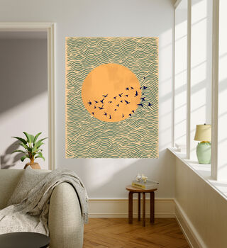 Japanese Sunset Flying Bird Art Print, 4 of 5
