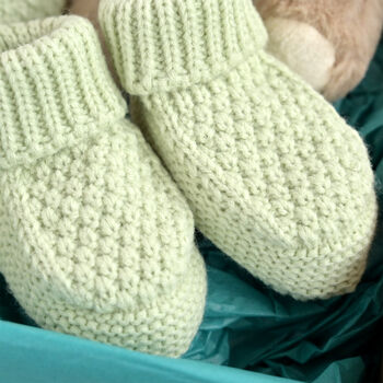 Personalised Sage Green Knitted Blanket, Booties And Monkey Gift Box, 7 of 11